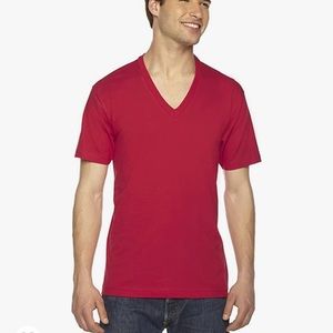 Red American Apparel 100% cotton Unisex Short Sleeve V-Neck Shirt Size XS